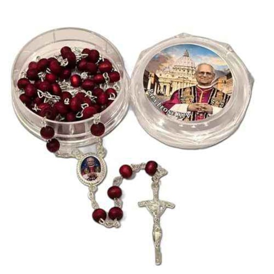 Catholic Rosary Beads Pope Red Rose Scented Wooden Cross Rosary Necklace Hand Engraved Plated Metal