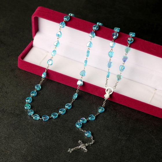 Catholic Rosary Colored Rosaries Necklace Love Plastic Beads Easter Baptism Communion Cross Church Jewelry Wholesale