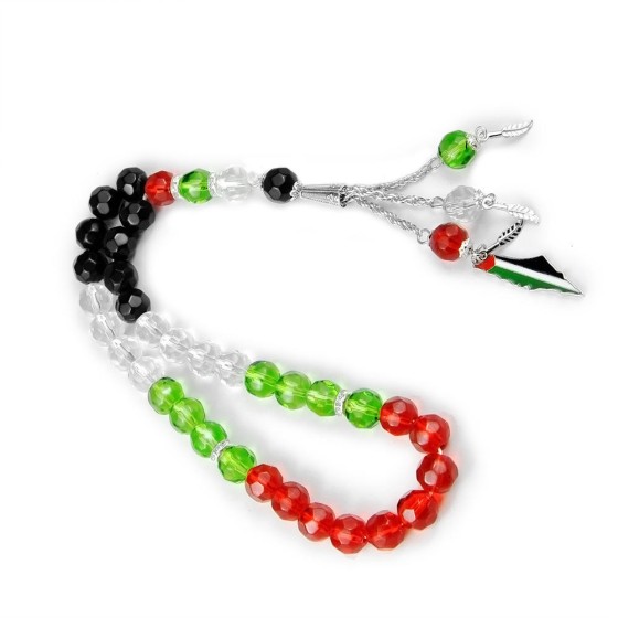 Islamic Rosary Prayer Beads Arab Red Green White Black Crystal Muslim 33beads National Flags UAE Kuwait Palestine Tasbih