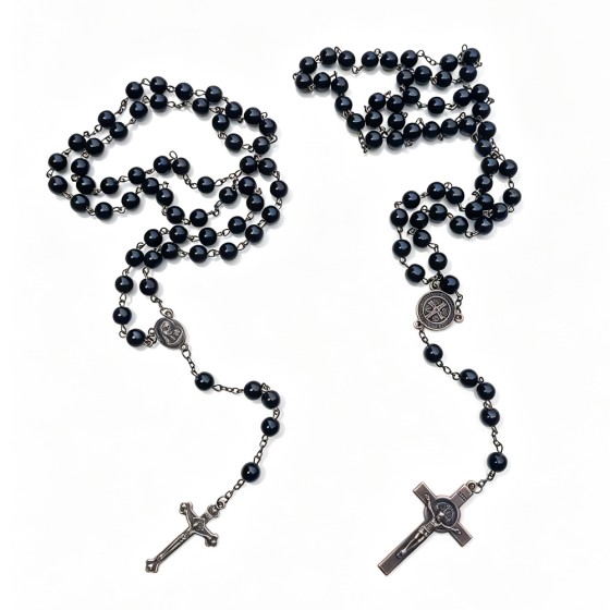 Our Lady Medal Glass Beaded Catholic Rosary Necklace Saint Benedict Communion Rosary Prayer Beads Wholesale