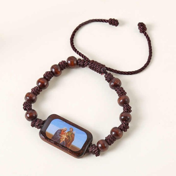 Catholic Wooden Bracelet Virgin Mary Dripping Oil Jewelry Jesus Holy Spirit St. Benedict Knotted Bracelet Jewelry Wholesale