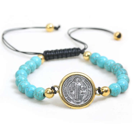Catholic Turquoise Beaded Saint Benedict's Bracelet Woven Adjustable Rosary Exorcism Holy Item Prayer Beads Jewelry Wholesale