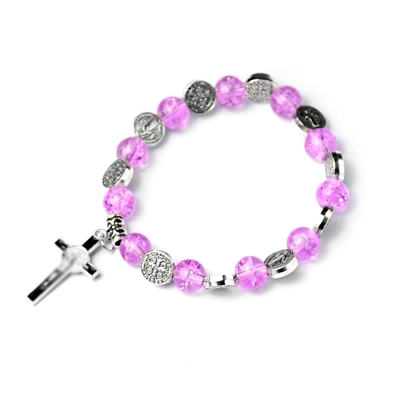 Catholic Rosary Bracelet 8mm Crystal Bead Hand Ornament Cross Rosary Hand String Christian Communion Gift Wholesale