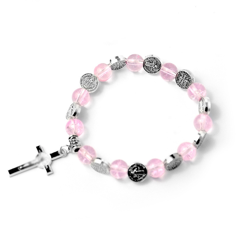 Catholic Rosary Bracelet 8mm Crystal Bead Hand Ornament Cross Rosary Hand String Christian Communion Gift Wholesale