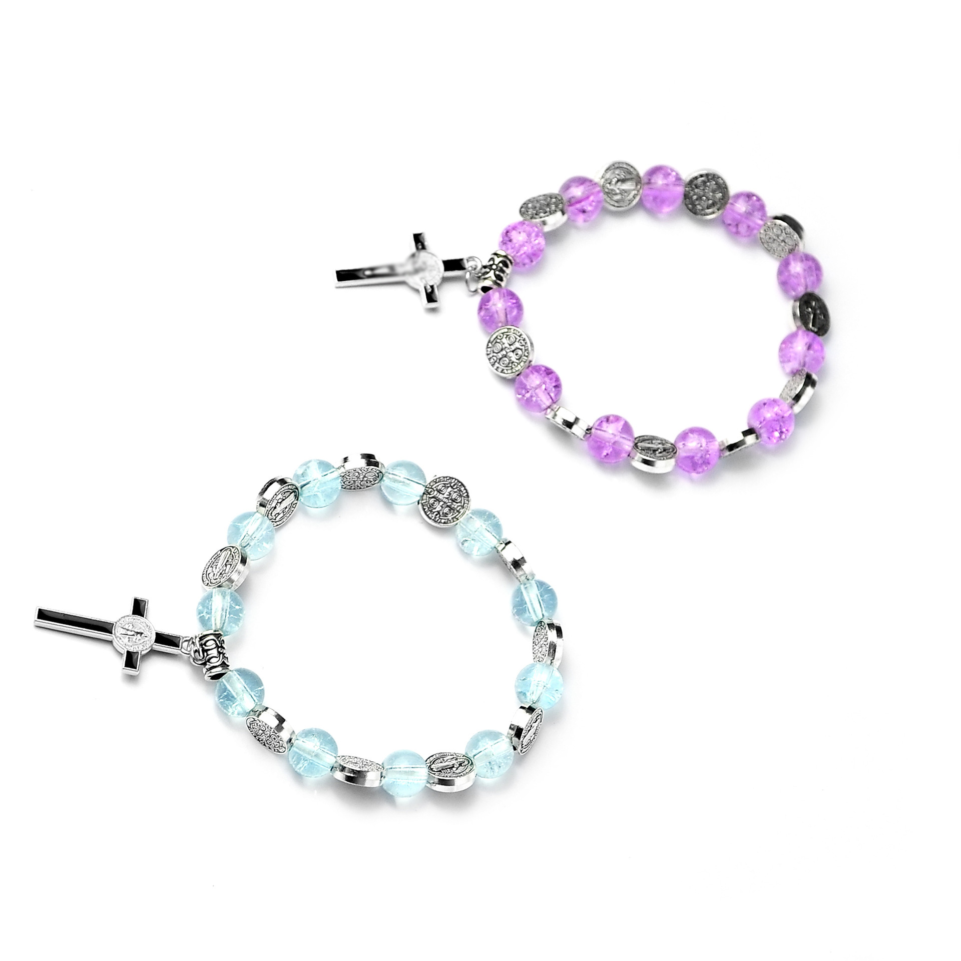 Catholic Rosary Bracelet 8mm Crystal Bead Hand Ornament Cross Rosary Hand String Christian Communion Gift Wholesale