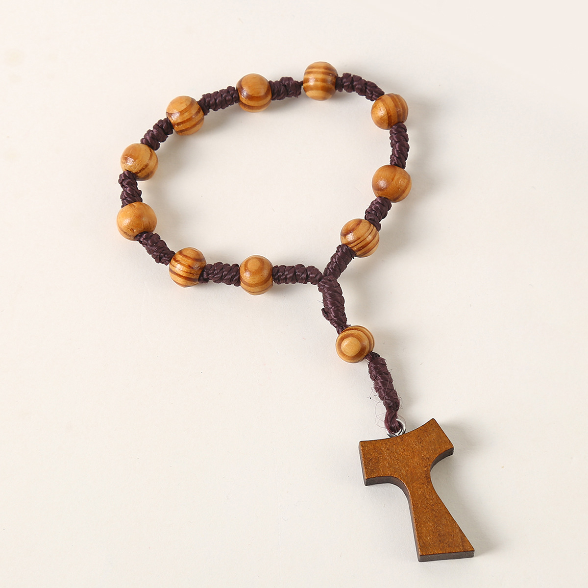 Catholic Natural Cross Rosary Beads Wood Jewelry Woven Knot Counting Wood Grain Beads 8mm Church Jewelry Wholesale