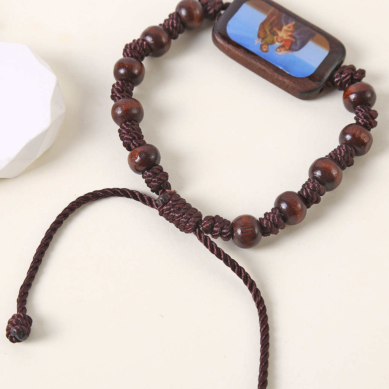 Catholic Wooden Bracelet Virgin Mary Dripping Oil Jewelry Jesus Holy Spirit St. Benedict Knotted Bracelet Jewelry Wholesale