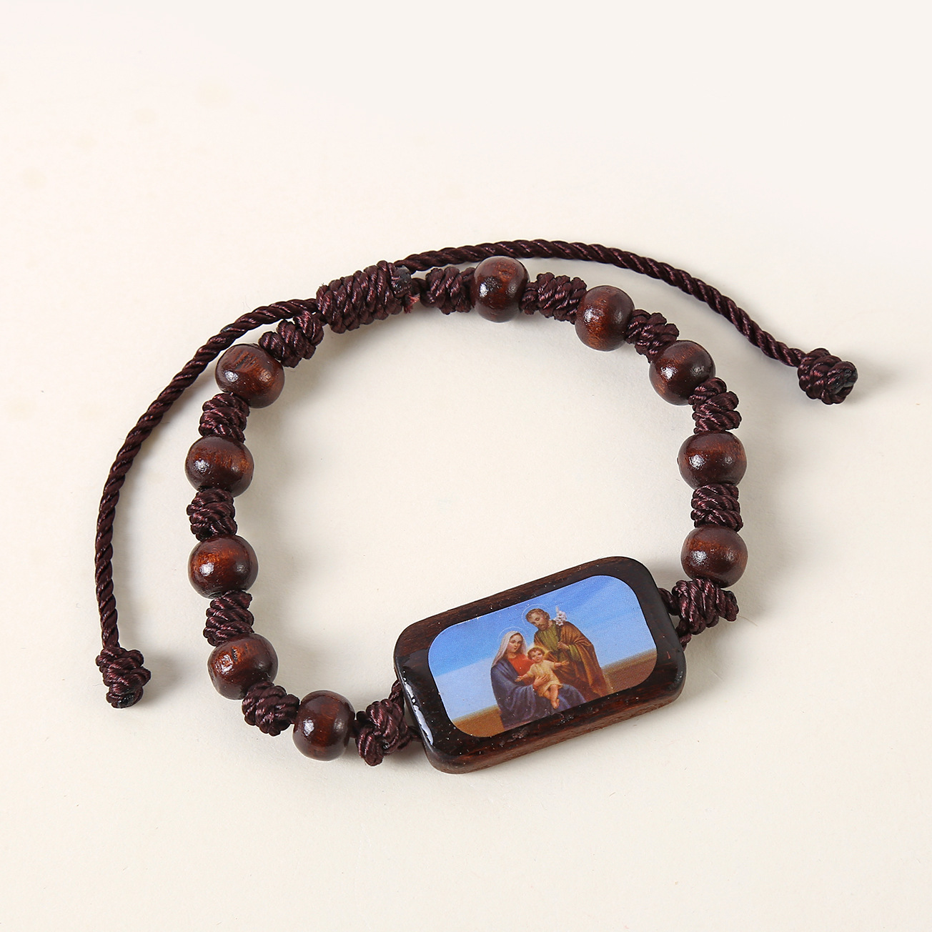 Catholic Wooden Bracelet Virgin Mary Dripping Oil Jewelry Jesus Holy Spirit St. Benedict Knotted Bracelet Jewelry Wholesale