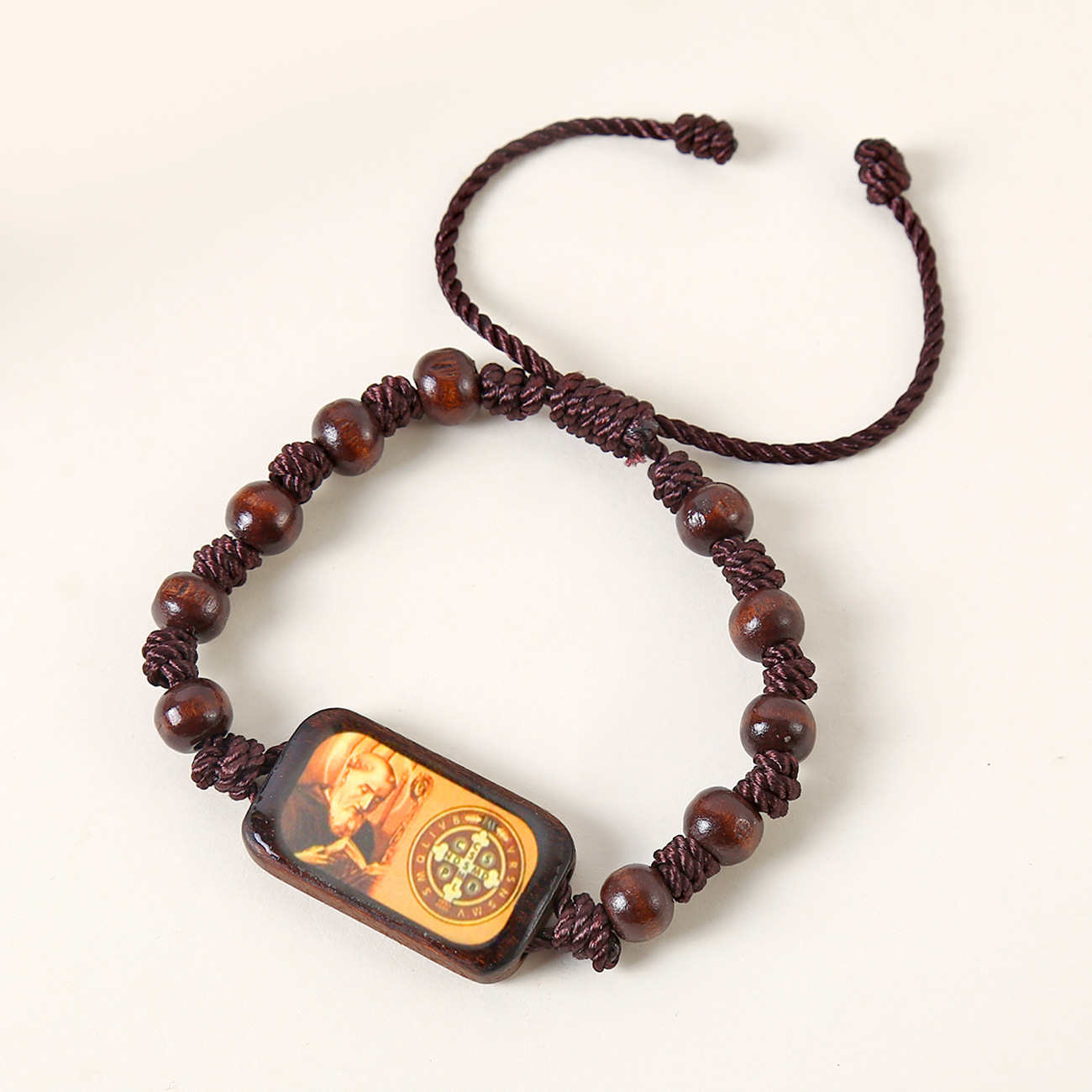 Catholic Wooden Bracelet Virgin Mary Dripping Oil Jewelry Jesus Holy Spirit St. Benedict Knotted Bracelet Jewelry Wholesale