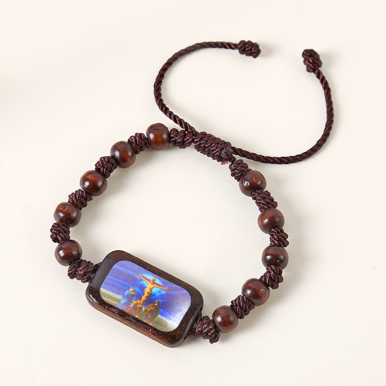 Catholic Wooden Bracelet Virgin Mary Dripping Oil Jewelry Jesus Holy Spirit St. Benedict Knotted Bracelet Jewelry Wholesale