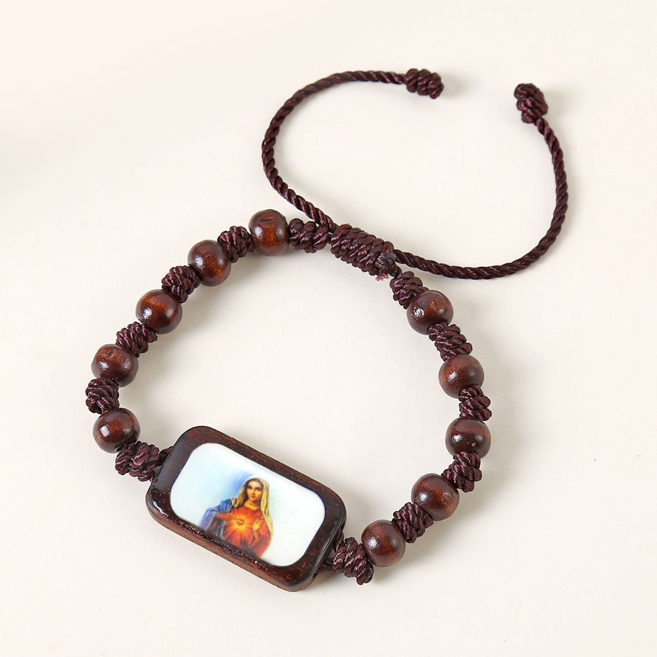 Catholic Wooden Bracelet Virgin Mary Dripping Oil Jewelry Jesus Holy Spirit St. Benedict Knotted Bracelet Jewelry Wholesale