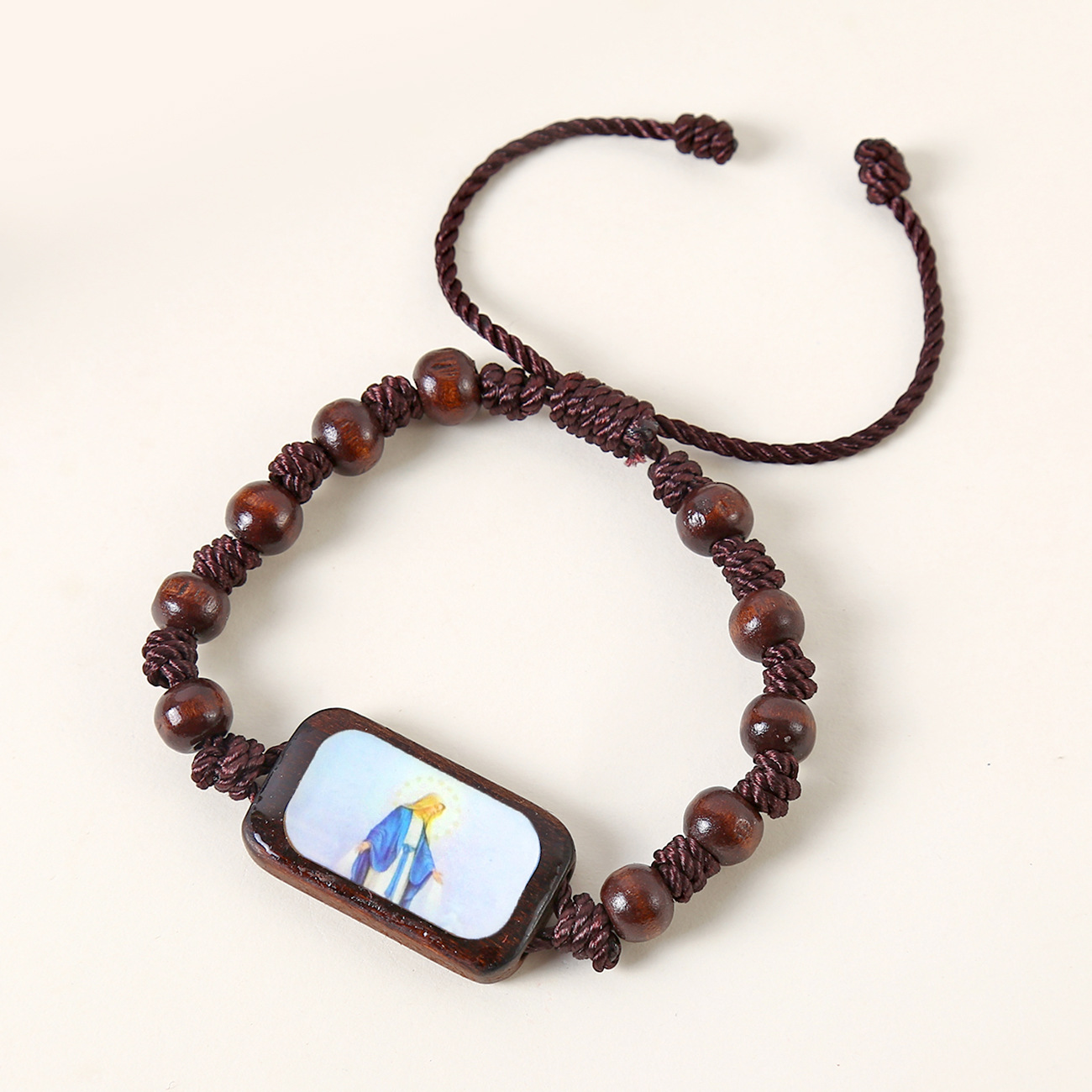 Catholic Wooden Bracelet Virgin Mary Dripping Oil Jewelry Jesus Holy Spirit St. Benedict Knotted Bracelet Jewelry Wholesale