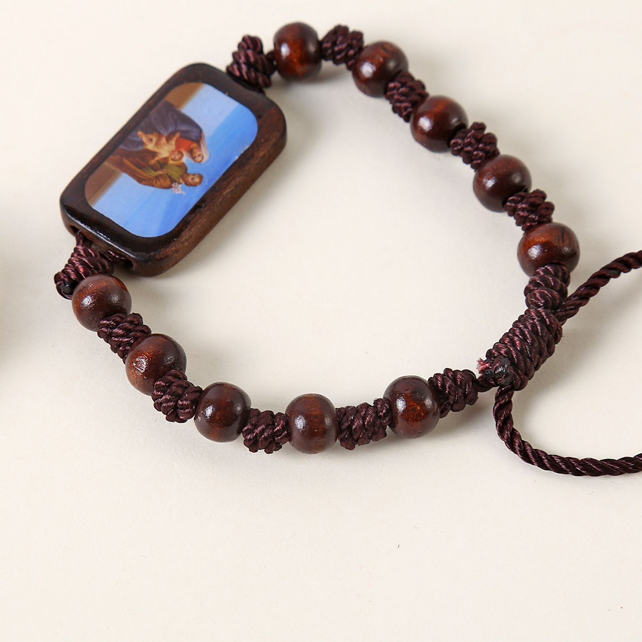 Catholic Wooden Bracelet Virgin Mary Dripping Oil Jewelry Jesus Holy Spirit St. Benedict Knotted Bracelet Jewelry Wholesale