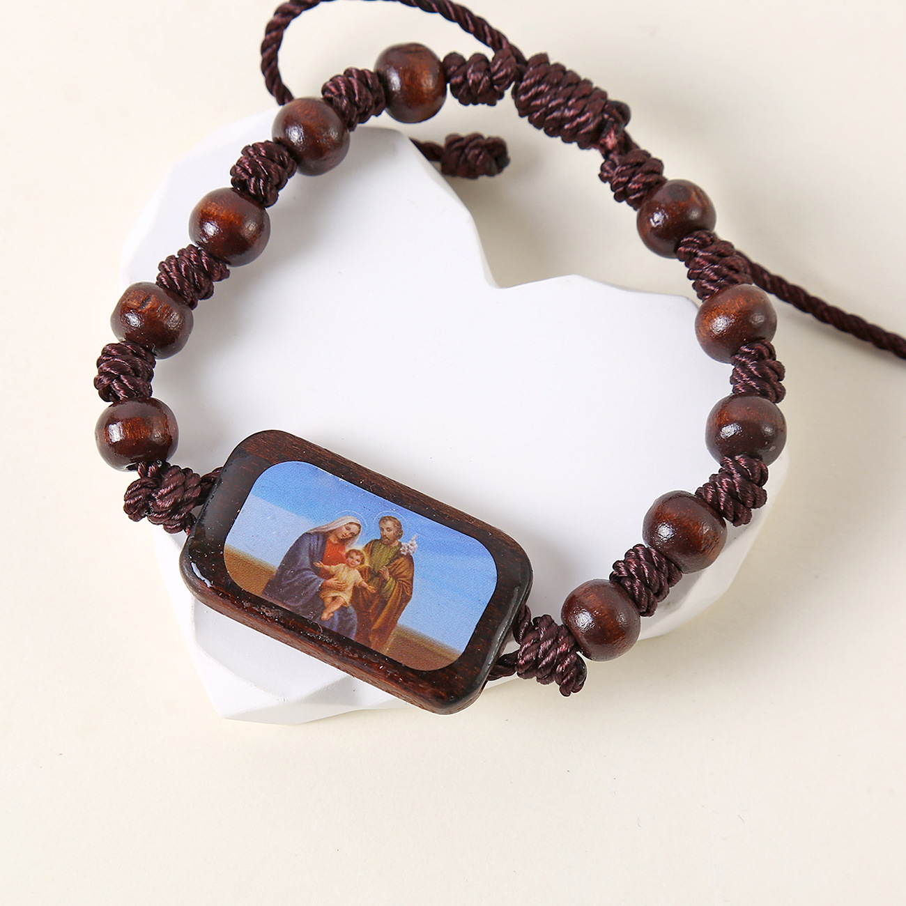 Catholic Wooden Bracelet Virgin Mary Dripping Oil Jewelry Jesus Holy Spirit St. Benedict Knotted Bracelet Jewelry Wholesale