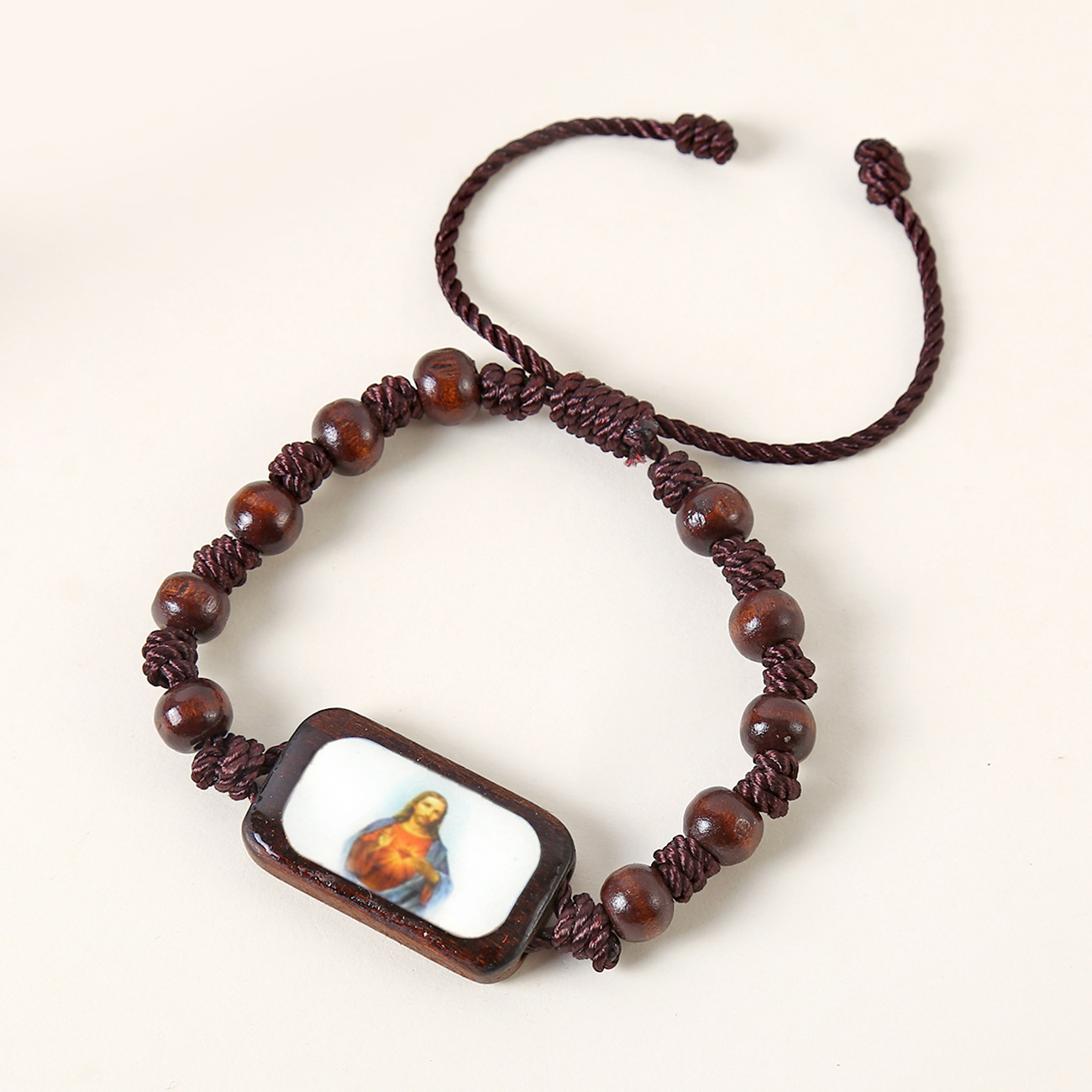 Catholic Wooden Bracelet Virgin Mary Dripping Oil Jewelry Jesus Holy Spirit St. Benedict Knotted Bracelet Jewelry Wholesale