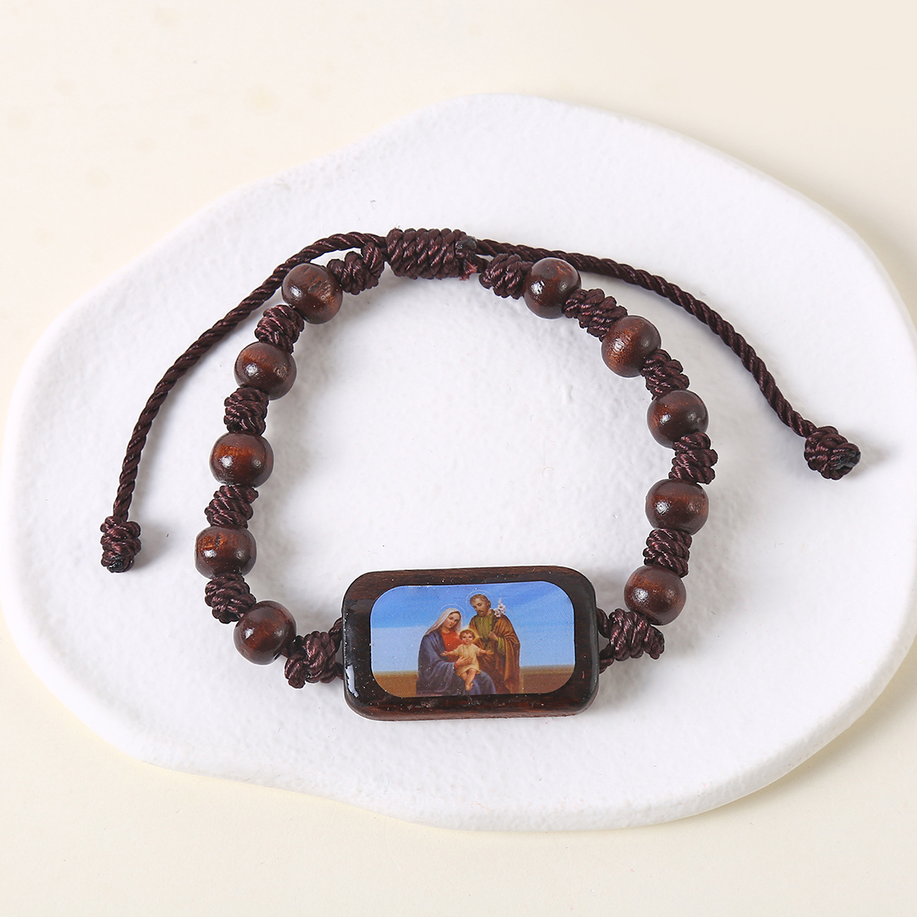 Catholic Wooden Bracelet Virgin Mary Dripping Oil Jewelry Jesus Holy Spirit St. Benedict Knotted Bracelet Jewelry Wholesale