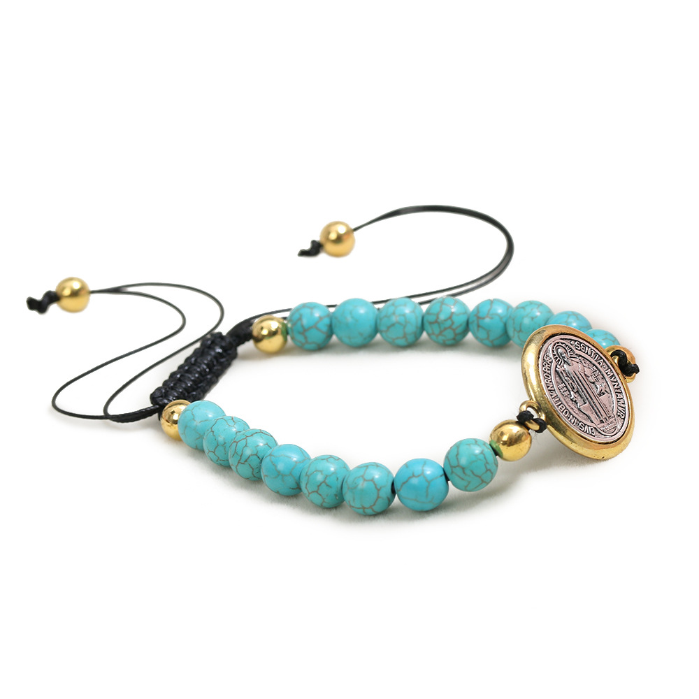 Catholic Turquoise Beaded Saint Benedict's Bracelet Woven Adjustable Rosary Exorcism Holy Item Prayer Beads Jewelry Wholesale