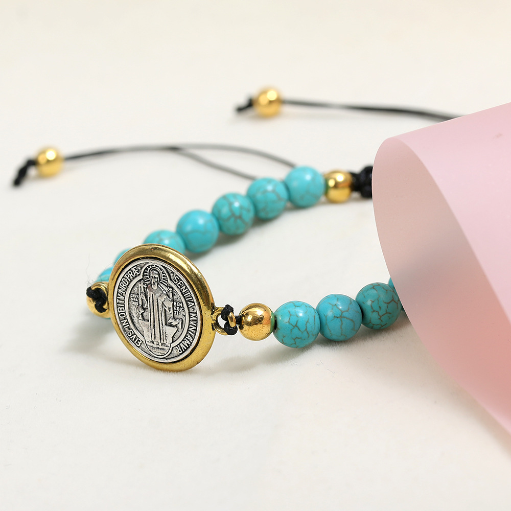 Catholic Turquoise Beaded Saint Benedict's Bracelet Woven Adjustable Rosary Exorcism Holy Item Prayer Beads Jewelry Wholesale