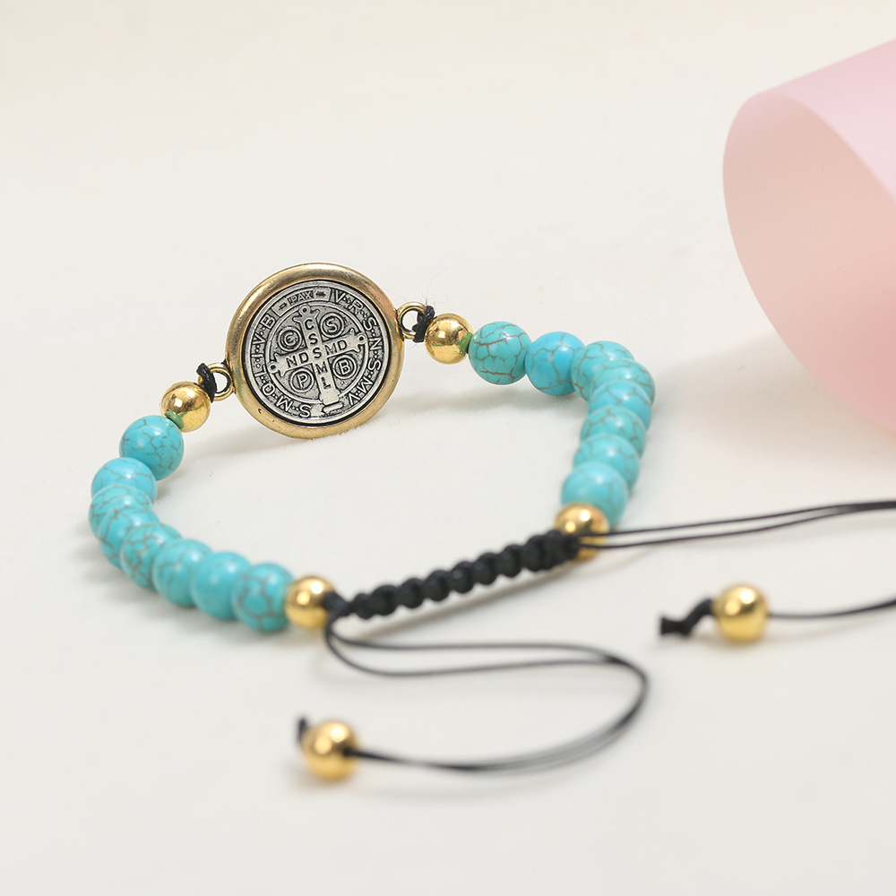 Catholic Turquoise Beaded Saint Benedict's Bracelet Woven Adjustable Rosary Exorcism Holy Item Prayer Beads Jewelry Wholesale