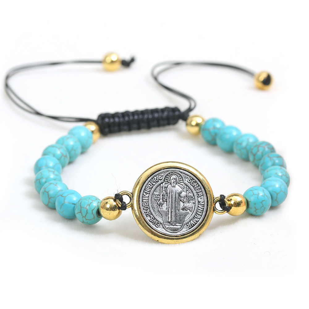 Catholic Turquoise Beaded Saint Benedict's Bracelet Woven Adjustable Rosary Exorcism Holy Item Prayer Beads Jewelry Wholesale