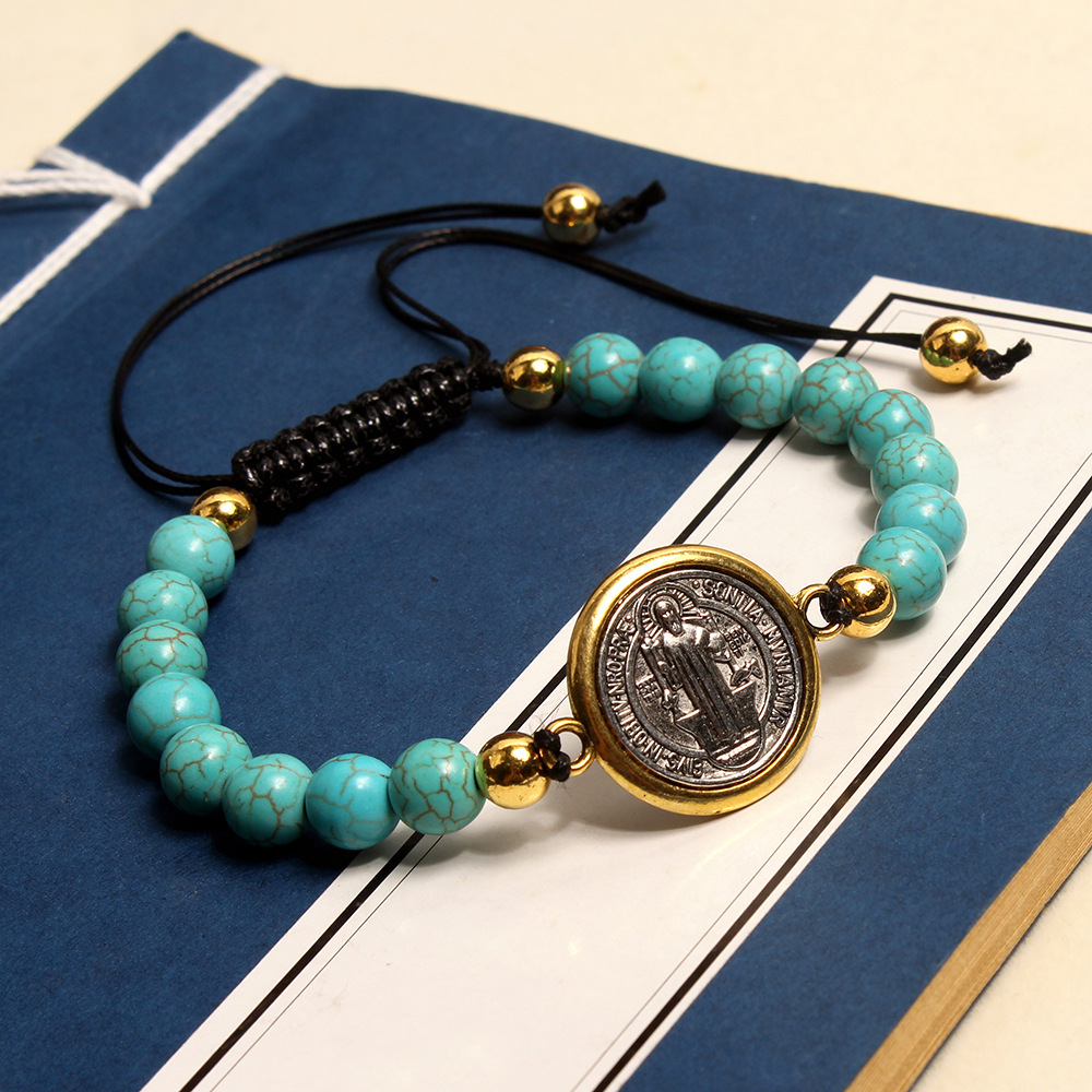 Catholic Turquoise Beaded Saint Benedict's Bracelet Woven Adjustable Rosary Exorcism Holy Item Prayer Beads Jewelry Wholesale