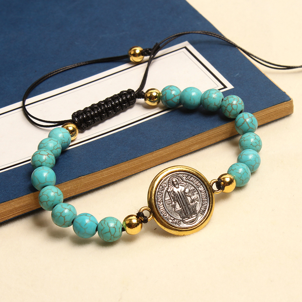 Catholic Turquoise Beaded Saint Benedict's Bracelet Woven Adjustable Rosary Exorcism Holy Item Prayer Beads Jewelry Wholesale