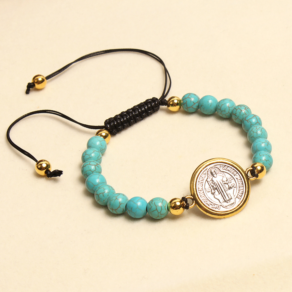 Catholic Turquoise Beaded Saint Benedict's Bracelet Woven Adjustable Rosary Exorcism Holy Item Prayer Beads Jewelry Wholesale